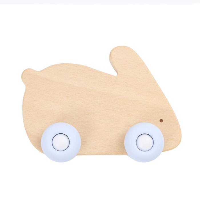 Goosewaddle® Blue Bunny Silicone + Wood Teether with Wheels