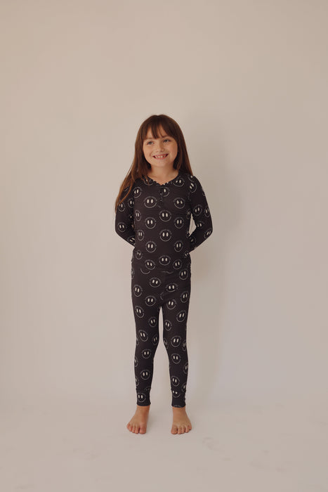 forever french baby Bamboo Two Piece Pajama | Charcoal & White FF Smile