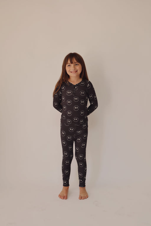 forever french baby Bamboo Two Piece Pajama | Charcoal & White FF Smile