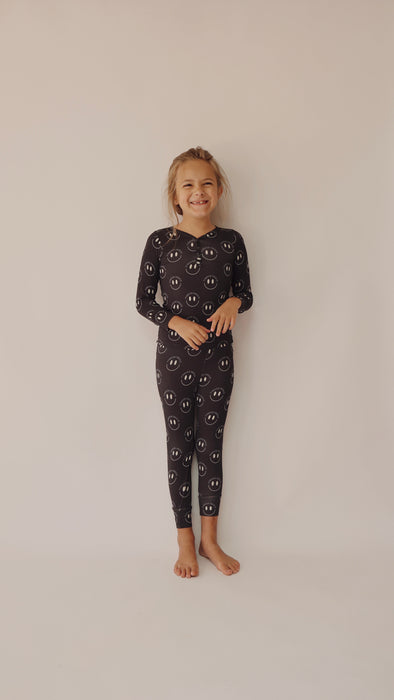 forever french baby Bamboo Two Piece Pajama | Charcoal & White FF Smile