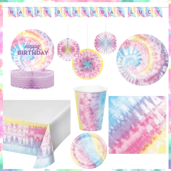 Party Decorations Tie Dye Birthday Party Kit for 8 (46 Total Items)