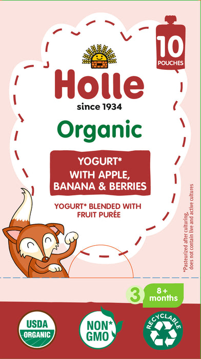 Holle Organic Yogurt Pouches - Apple, Banana & Berries