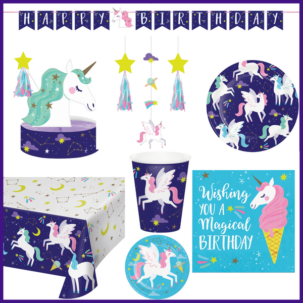 Party Decorations Unicorn Galaxy Birthday Party Kit for 8 (46 Total Items)