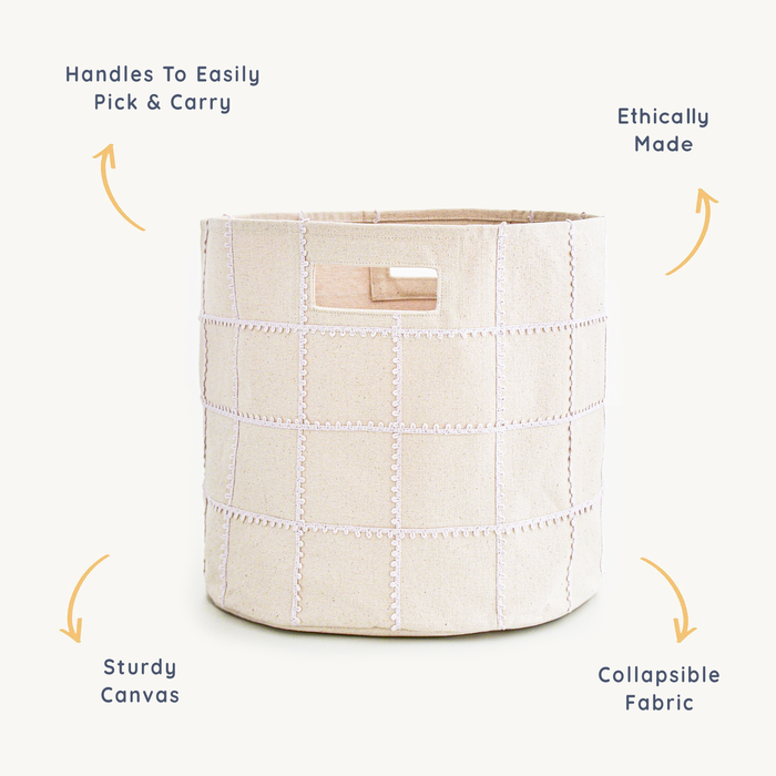 Makemake Organics Handmade Canvas Storage Basket Mesh Lace - Blush Oat