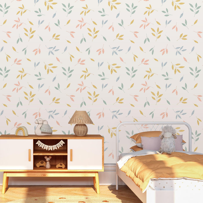 TeepeeJoy Floral Themed Nursery Wallpaper and Kids Room Wallpaper - Vibrant Leaves