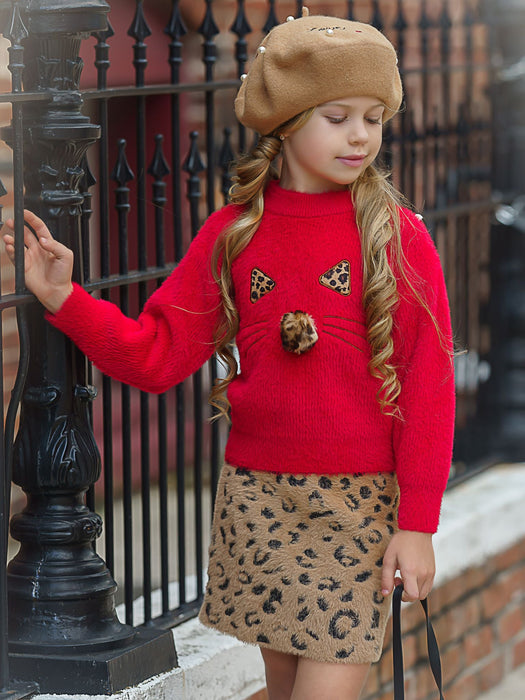 Mia Belle Girls Feline Fierce Sweater and Leopard Skirt Set