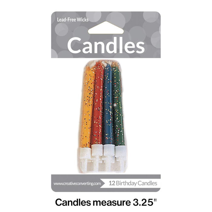 Party Decorations Assorted Glitter Candles, 12 ct