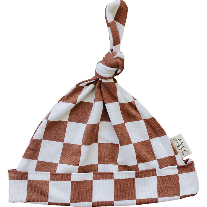 Mebie Baby Rust Checkered Bamboo Newborn Knot Hat