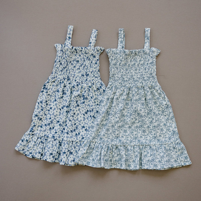 Mebie Baby Blue Floral Linen Dress