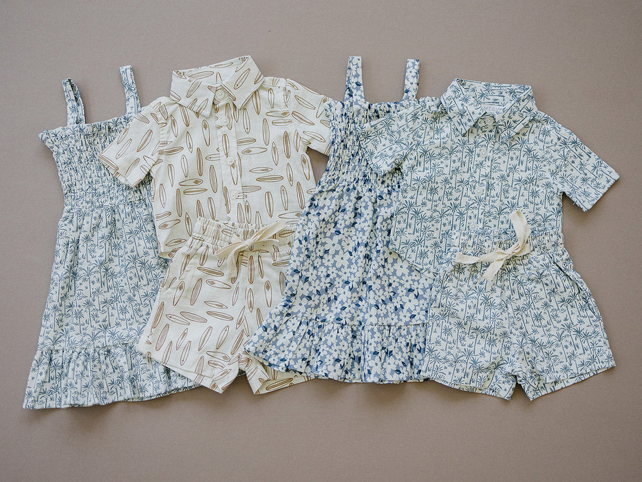 Mebie Baby Blue Floral Linen Dress