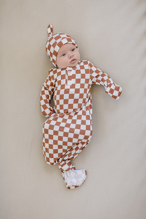 Mebie Baby Rust Checkered Bamboo Newborn Knot Hat