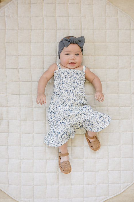 Mebie Baby Blue Floral Linen Dress