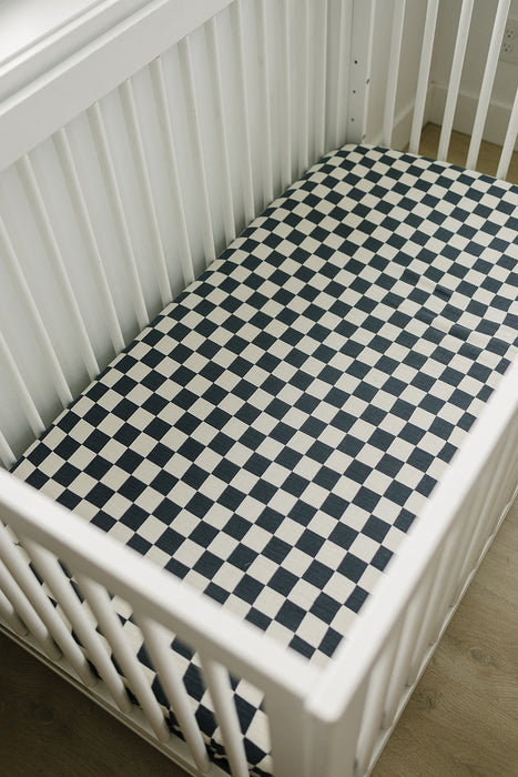 Mebie Baby Charcoal Checkered Muslin Crib Sheet