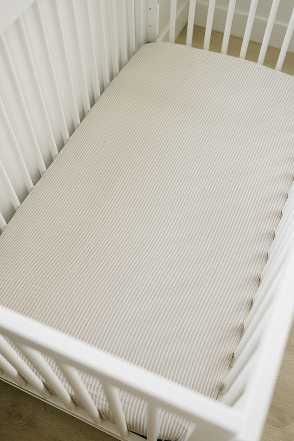 Mebie Baby Taupe Stripe Muslin Crib Sheet