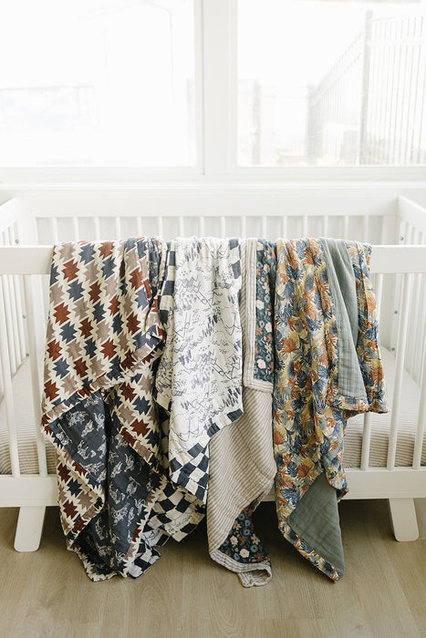 Mebie Baby Charcoal Checkered + Summit Muslin Quilt