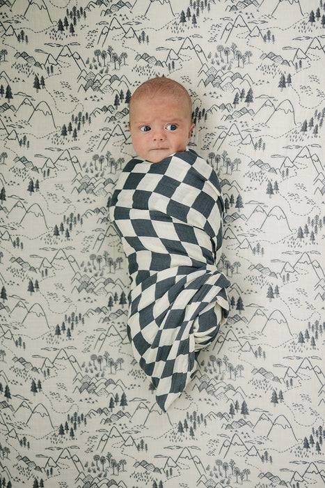 Mebie Baby Charcoal Checkered Muslin Swaddle Blanket