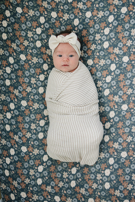 Mebie Baby Taupe Stripe Muslin Swaddle Blanket