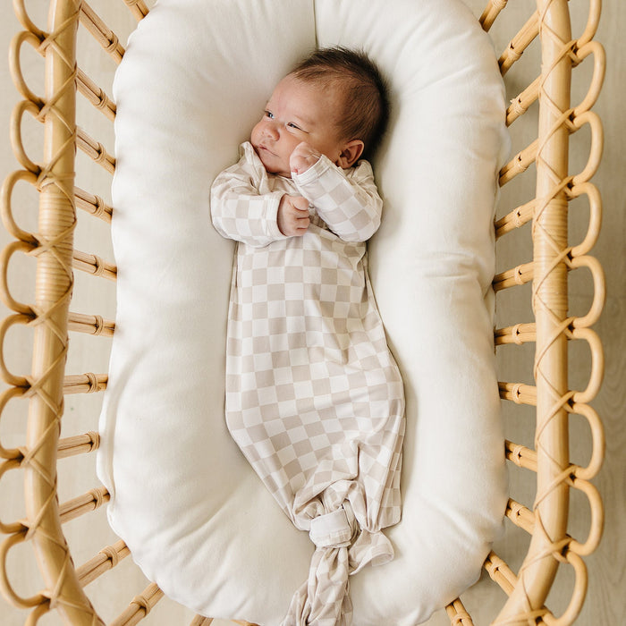 Mebie Baby Taupe Checkered Bamboo Knot Gown