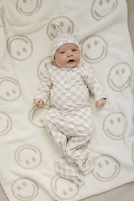 Mebie Baby Taupe Checkered Bamboo Knot Gown