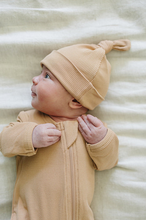 Mebie Baby Latte Ribbed Bamboo Newborn Knot Hat