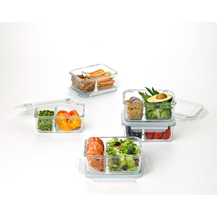 Glasslock Duo 5 Piece Clear Glass Microwave Safe Divided Food Storage Containers