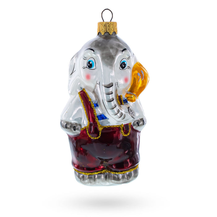 BestPysanky Baby Elephant Wearing Pants Mini Glass Christmas Ornament