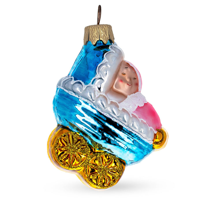 BestPysanky Newborn Baby Girl in a Stroller Glass Christmas Ornament