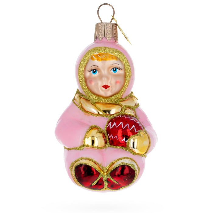 BestPysanky Toddler Girl in Pink Glass Christmas Ornament