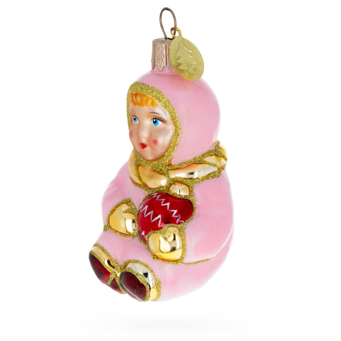 BestPysanky Toddler Girl in Pink Glass Christmas Ornament