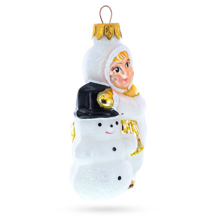 BestPysanky Toddler Hugging Snowman Glass Christmas Ornament