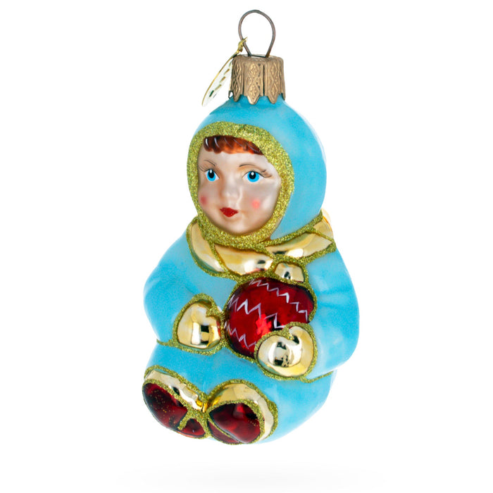 BestPysanky Toddler Boy in Blue Glass Christmas Ornament
