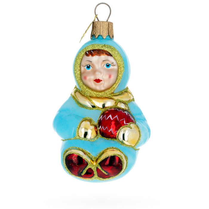 BestPysanky Toddler Boy in Blue Glass Christmas Ornament