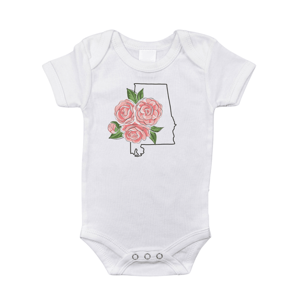 Little Hometown Alabama Camellia Baby Onesie