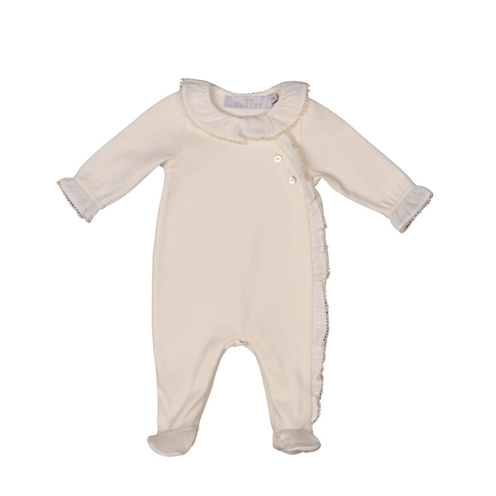 Bebe Sweeny AMBRE | Girls Ivory Embroidered Organic Cotton Babygrow