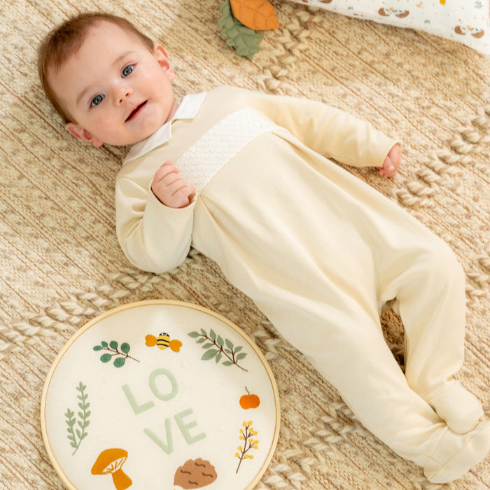 Bebe Sweeny ANDY | Baby Boys Beige Organic Cotton Babygrow