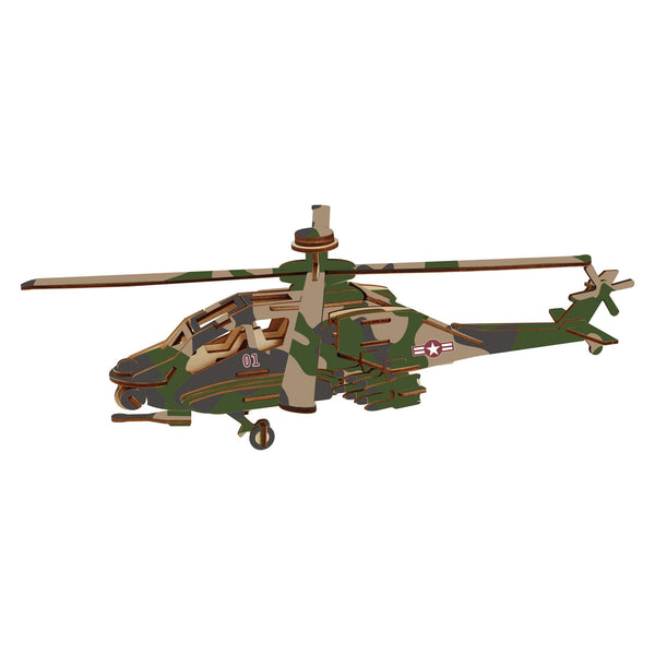 BestPysanky Apache Helicopter Model Kit - Wooden Laser-Cut 3D Puzzle (82 Pcs)