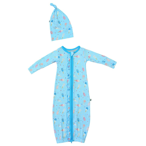 Free Birdees Aqua Popsicles Ruffle Newborn Gown & Knot Hat Set