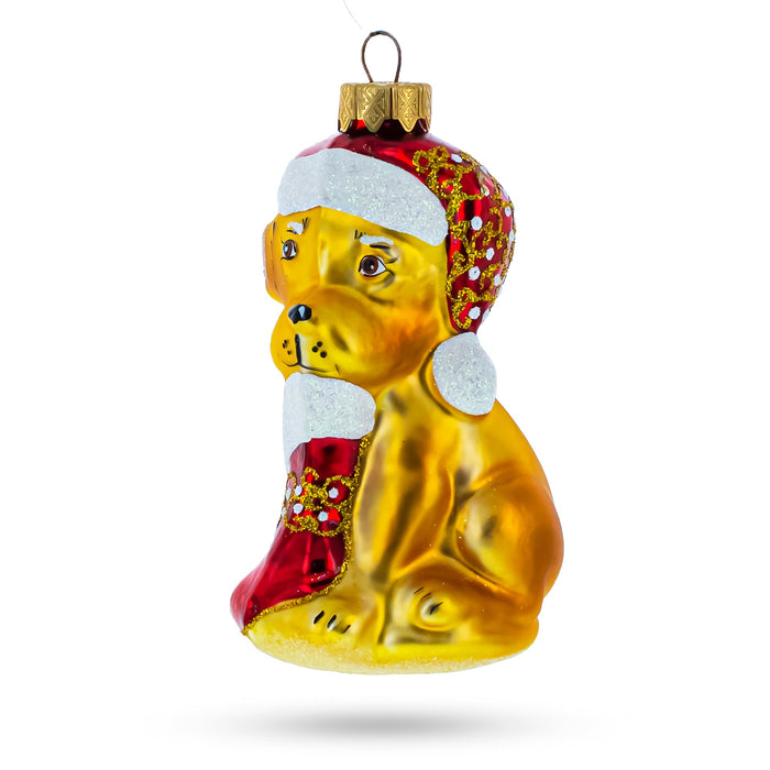 BestPysanky Dog Holding Stocking Glass Christmas Ornament