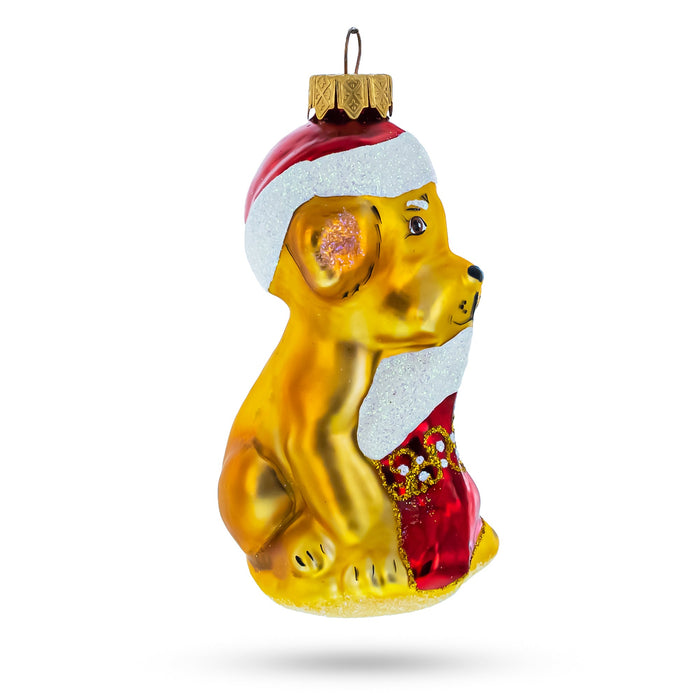 BestPysanky Dog Holding Stocking Glass Christmas Ornament