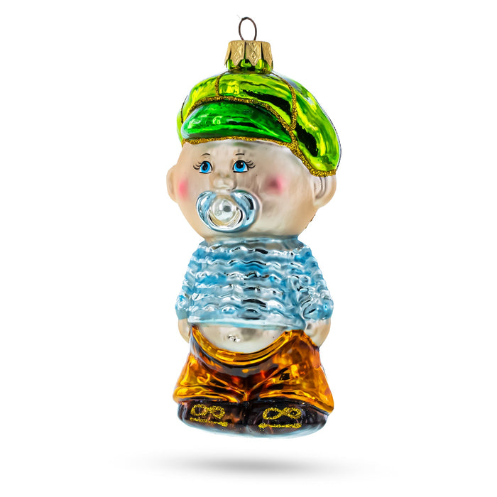 BestPysanky Toddler Boy With Pacifier Glass Christmas Ornament