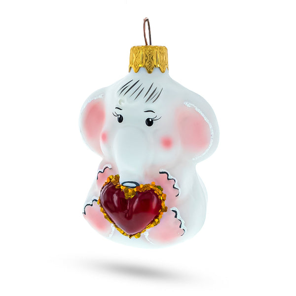 BestPysanky Baby Elephant Holding a Heart Mini Glass Christmas Ornament