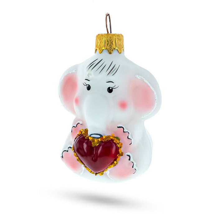 BestPysanky Baby Elephant Holding a Heart Glass Christmas Ornament