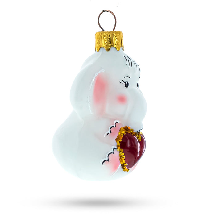 BestPysanky Baby Elephant Holding a Heart Glass Christmas Ornament