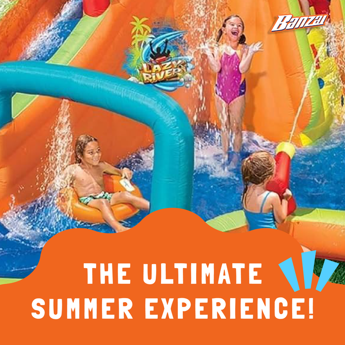 Banzai Kids Inflatable Outdoor Lazy River Adventure Water Park Slide and Pool