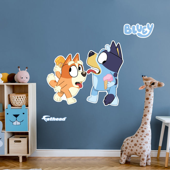 Fathead Bluey: Bluey & Bingo Sisters Ice Cream Icon - Officially Licensed BBC Removable Adhesive Decal