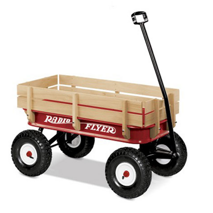 Radio Flyer Full Size All Terrain Classic Steel & Wood Pull Along Wagon (2 Pack)