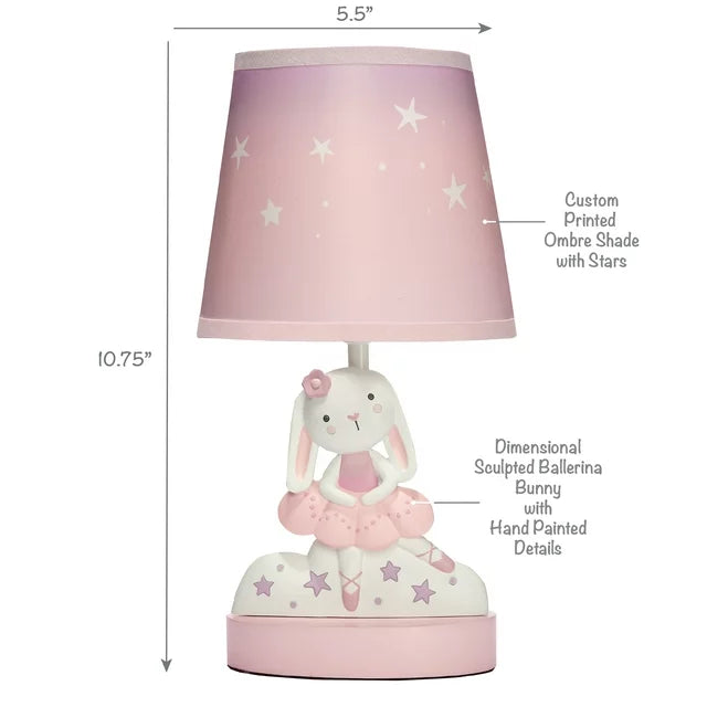 Bedtime Originals Tiny Dancer Bunny & Stars Pink Nursery Lamp w Shade & Bulb