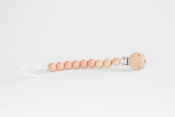 Babeehive Goods Blush Beaded Wooden & Silicone Pacifier Clip