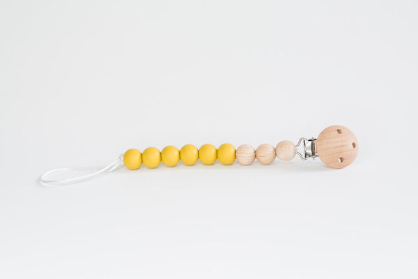 Babeehive Goods Mustard Beaded Wooden & Silicone Pacifier Clip