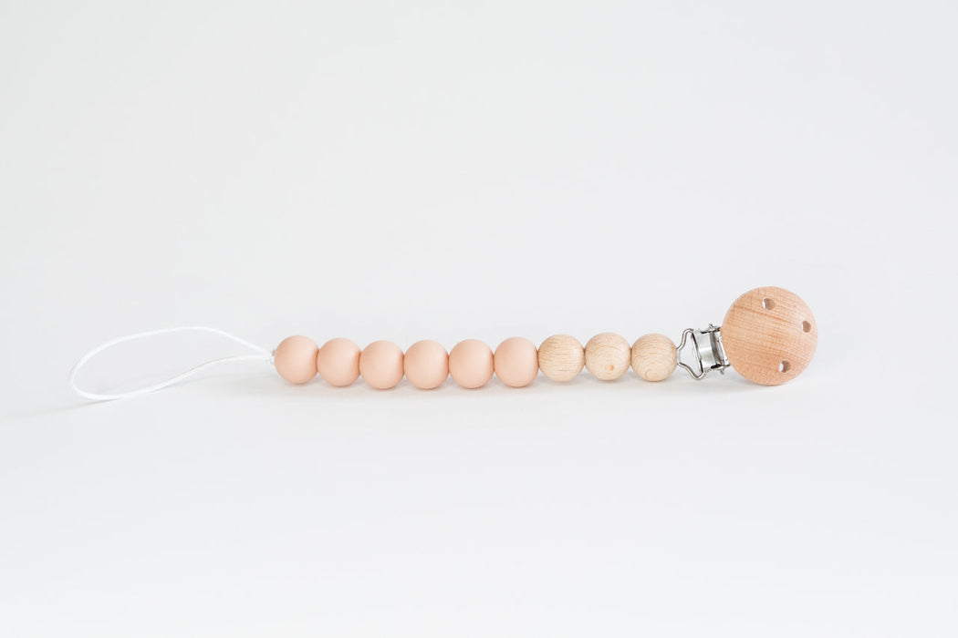 Babeehive Goods Apricot Beaded Wooden & Silicone Pacifier Clip